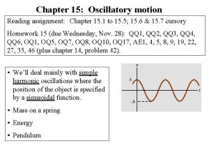 Chapter 15 Oscillatory motion Reading assignment Chapter 15