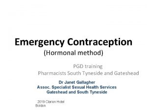 Emergency Contraception Hormonal method PGD training Pharmacists South