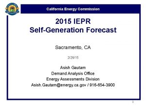 California Energy Commission 2015 IEPR SelfGeneration Forecast Sacramento
