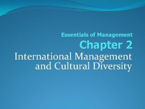 Essentials of Management Chapter 2 International Management and