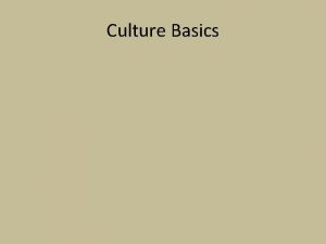 Culture Basics What is Culture Regional differences that