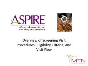Overview of Screening Visit Procedures Eligibility Criteria and