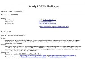 Security RG TGM Final Report Document Number C