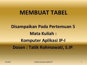 MEMBUAT TABEL Disampaikan Pada Pertemuan 5 Mata Kuliah