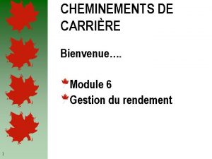 CHEMINEMENTS DE CARRIRE Bienvenue Module 6 Gestion du