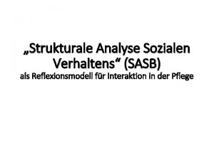 Strukturale Analyse Sozialen Verhaltens SASB als Reflexionsmodell fr