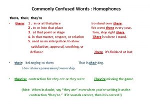 Commonly Confused Words Homophones there their theyre there