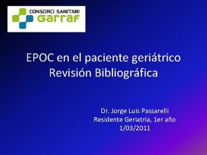 EPOC en el paciente geritrico Revisin Bibliogrfica Dr