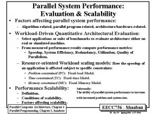 Parallel System Performance Evaluation Scalability Factors affecting parallel