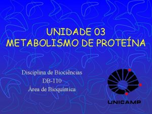 UNIDADE 03 METABOLISMO DE PROTENA Disciplina de Biocincias