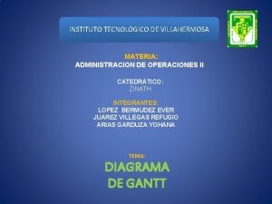 INSTITUTO TECNOLGICO DE VILLAHERMOSA MATERIA ADMINISTRACION DE OPERACIONES