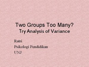 Two Groups Too Many Try Analysis of Variance