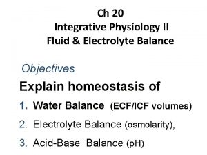 Ch 20 Integrative Physiology II Fluid Electrolyte Balance