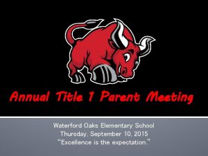 Annual Title 1 Parent Meeting Waterford Oaks Elementary