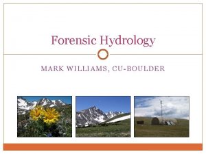 Forensic Hydrology MARK WILLIAMS CUBOULDER What is Forensic