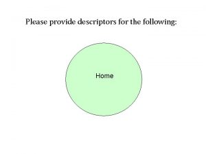 Please provide descriptors for the following Home Please