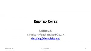 RELATED RATES Section 2 6 Calculus APDual Revised