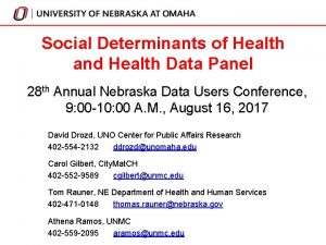 Social Determinants of Health and Health Data Panel