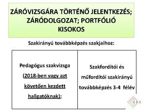 ZRVIZSGRA TRTN JELENTKEZS ZRDOLGOZAT PORTFLI KISOKOS Szakirny tovbbkpzs