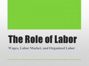 The Role of Labor Wages Labor Market and