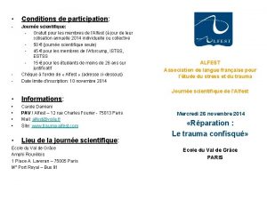 Conditions de participation Journe scientifique Gratuit pour les