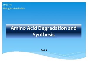 UNIT IV Nitrogen Metabolism Amino Acid Degradation and