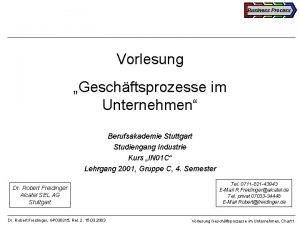 Business Process Vorlesung Geschftsprozesse im Unternehmen Berufsakademie Stuttgart