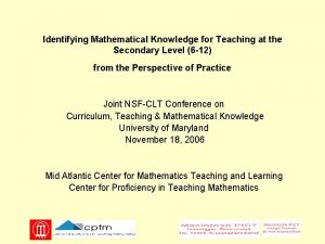 Identifying Mathematical Knowledge for Teaching at the Secondary