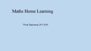 Maths Home Learning Week Beginning 28 9 2020