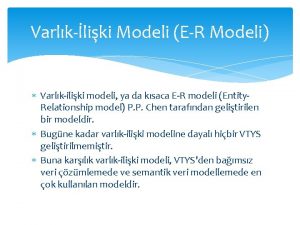 Varlkliki Modeli ER Modeli Varlkiliki modeli ya da