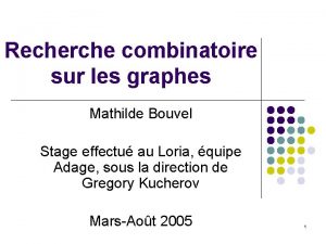 Recherche combinatoire sur les graphes Mathilde Bouvel Stage