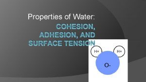 Properties of Water COHESION ADHESION AND SURFACE TENSION