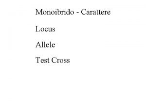 Monoibrido Carattere Locus Allele Test Cross Universita di