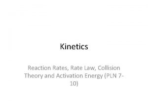 Kinetics Reaction Rates Rate Law Collision Theory and