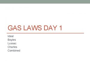 GAS LAWS DAY 1 Ideal Boyles Lussac Charles