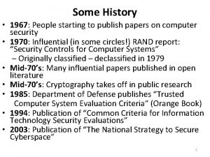 Some History 1967 People starting to publish papers