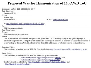 Proposed Way for Harmonization of 16 p AWD