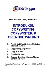 Komunikasi Teks Session 01 INTRODUKSI COPYWRITING COPYWRITER CREATIVE