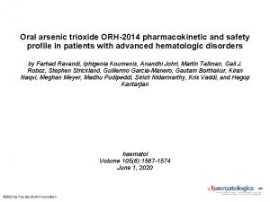 Oral arsenic trioxide ORH2014 pharmacokinetic and safety profile