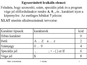 Egyszerstett lexiklis elemz Feladata hogy azonost szm specilis