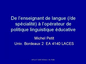 De lenseignant de langue de spcialit loprateur de