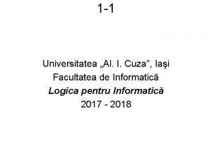 1 1 Universitatea Al I Cuza Iai Facultatea