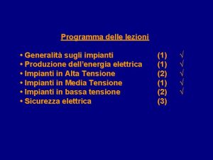 Programma delle lezioni Generalit sugli impianti Produzione dellenergia