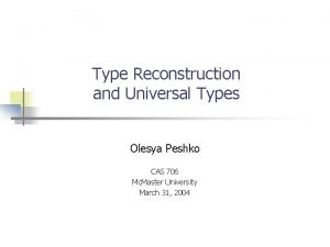 Type Reconstruction and Universal Types Olesya Peshko CAS