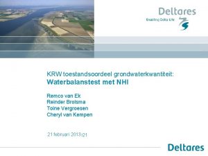 KRW toestandsoordeel grondwaterkwantiteit Waterbalanstest met NHI Remco van