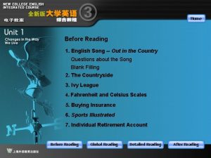 Before Reading 1 English Song Out in the