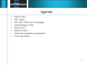 Agenda What is XML XML Jargon Why XML