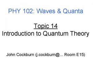 PHY 102 Waves Quanta Topic 14 Introduction to