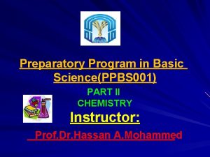 Preparatory Program in Basic SciencePPBS 001 PART II