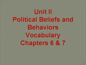 Unit II Political Beliefs and Behaviors Vocabulary Chapters